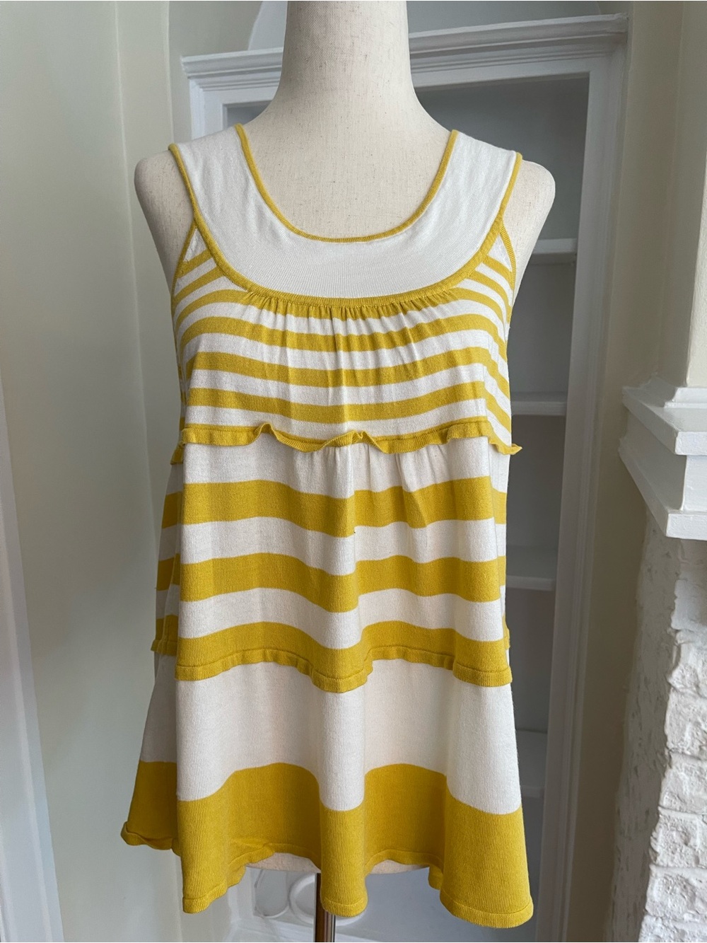Free People Yellow and White Striped Sleeveless Tunic Top